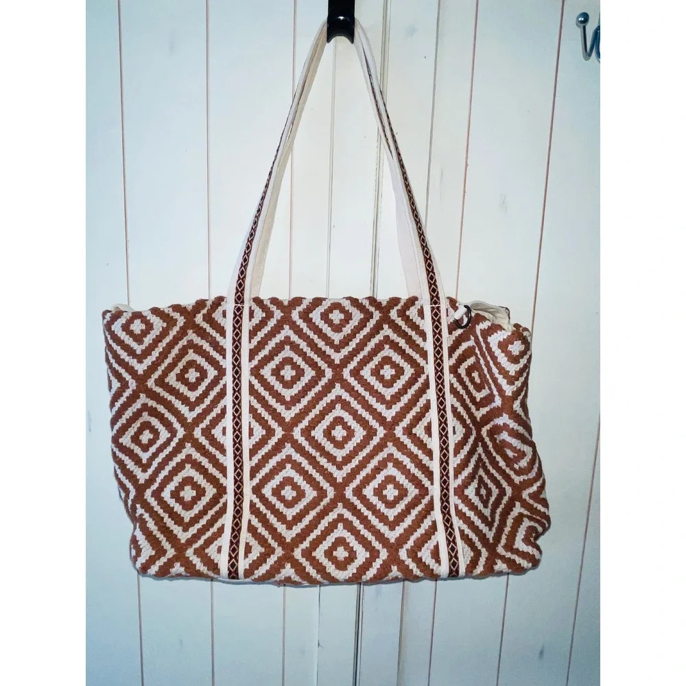 America & Beyond Beaded Evil Eye Tote Bag Southwestern Jacquard Shoulder Bag